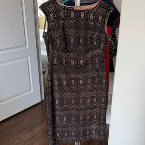 Jones Studio Black Lace Midi Sheath Dress with Nude Underlay